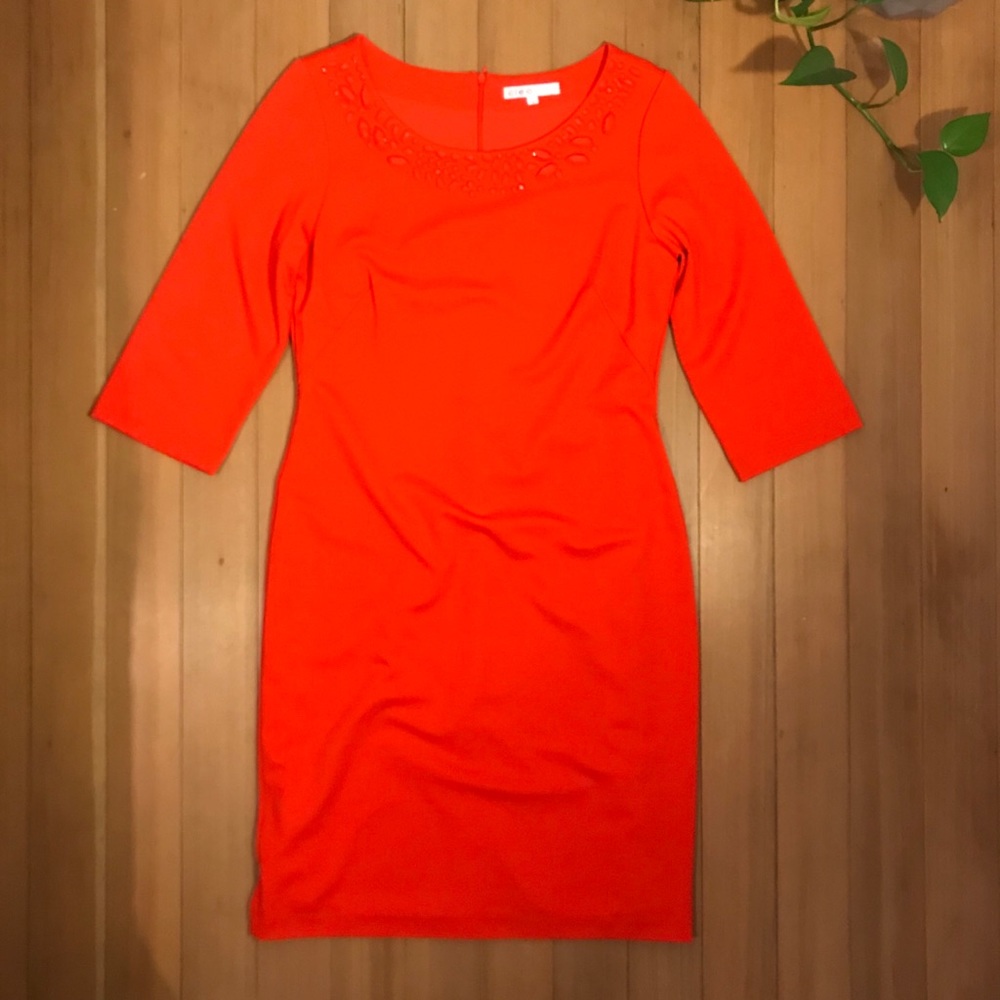 Cleo Tomato Red 3/4 Sleeve Sheath Dress